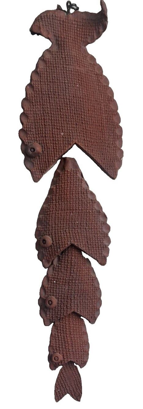 Terracotta Fish Clay Wind Chime India 22″ Embossed Scale Folk Art 1970s Vintage